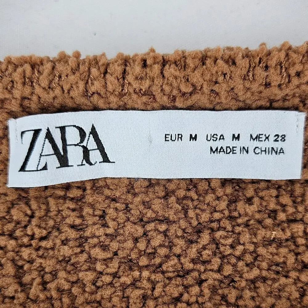 ZARA WOMEN'S BOUCLÉ BROWN WAIST WRAP SWEATER - SIZE MEDIUM - SHERPA FEEL
